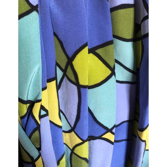 Vintage K•I•K•I•T Maurice Sasson Silk Abstract Print Skirt yellow & blue size 10 - Picture 4 of 12